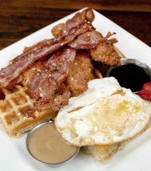 Chicken bacon and waffles
